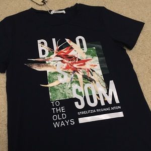 Navy Blue Floral Graphic Design T Shirt